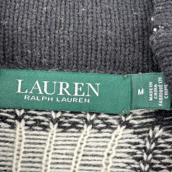 Ralph Lauren Fringe Sweater Size M Black White Buffalo Plaid Wool Blend - Picture 3 of 11